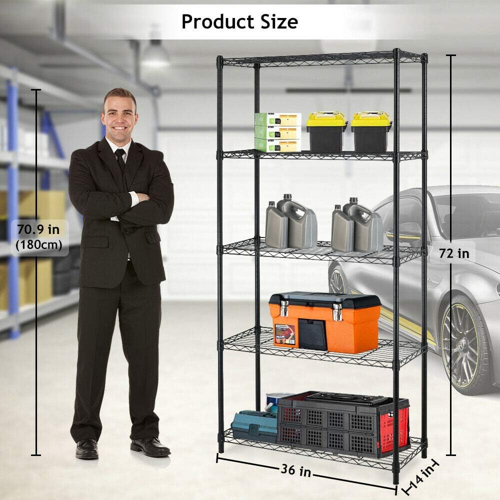 Heavy - Duty Adjustable Wire Storage Shelf – 36" x 14" x 71" – 220 lb Capacity per Shelf (Chrome or Black) - with Black | Sold by Uncle Wiener's Wholesale