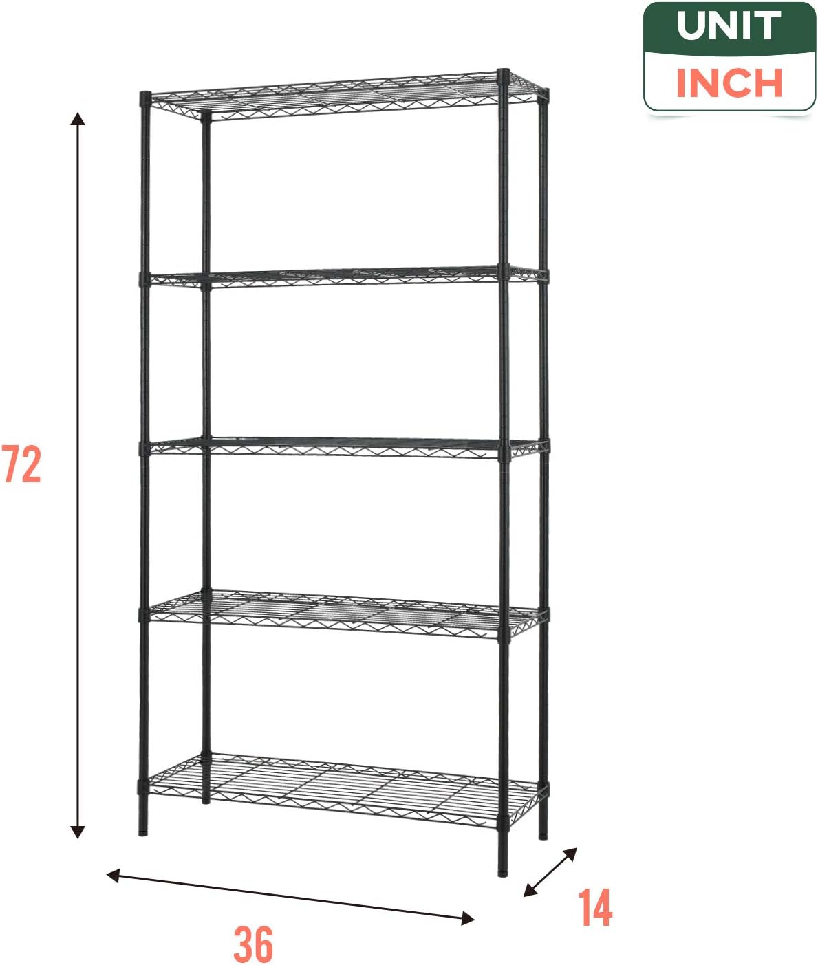Heavy - Duty Adjustable Wire Storage Shelf – 36" x 14" x 71" – 220 lb Capacity per Shelf (Chrome or Black) - with Chrome | Sold by Uncle Wiener's Wholesale