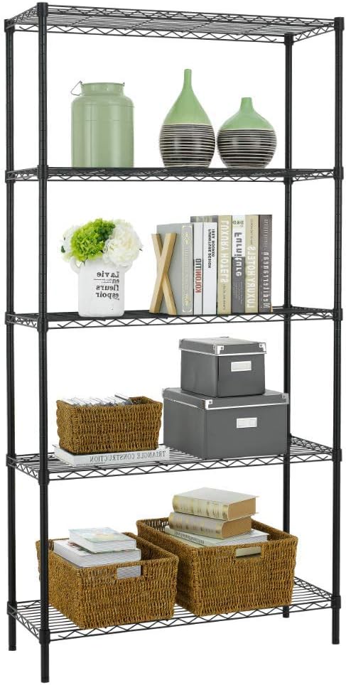 Heavy - Duty Adjustable Wire Storage Shelf – 36" x 14" x 71" – 220 lb Capacity per Shelf (Chrome or Black) - with Black | Sold by Uncle Wiener's Wholesale
