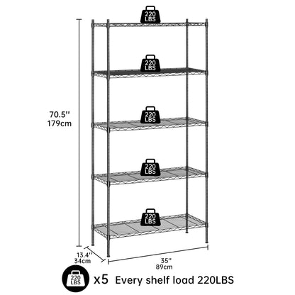Heavy - Duty Adjustable Wire Storage Shelf – 36" x 14" x 71" – 220 lb Capacity per Shelf (Chrome or Black) - with Chrome | Sold by Uncle Wiener's Wholesale