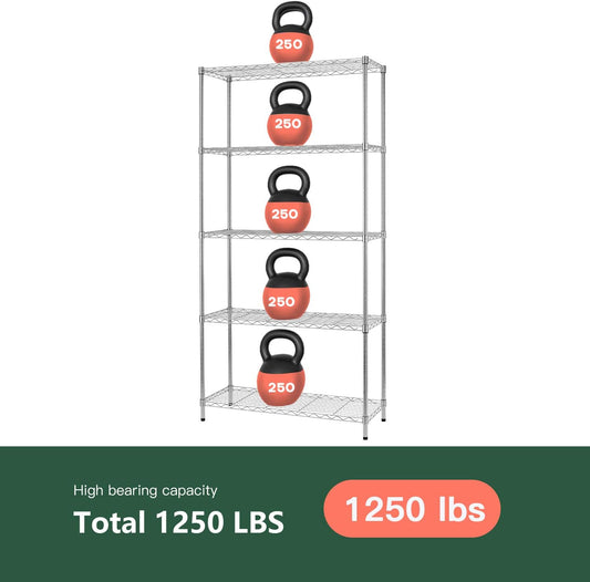 Heavy - Duty Adjustable Wire Storage Shelf – 36" x 14" x 71" – 220 lb Capacity per Shelf (Chrome or Black) - with Chrome | Sold by Uncle Wiener's Wholesale