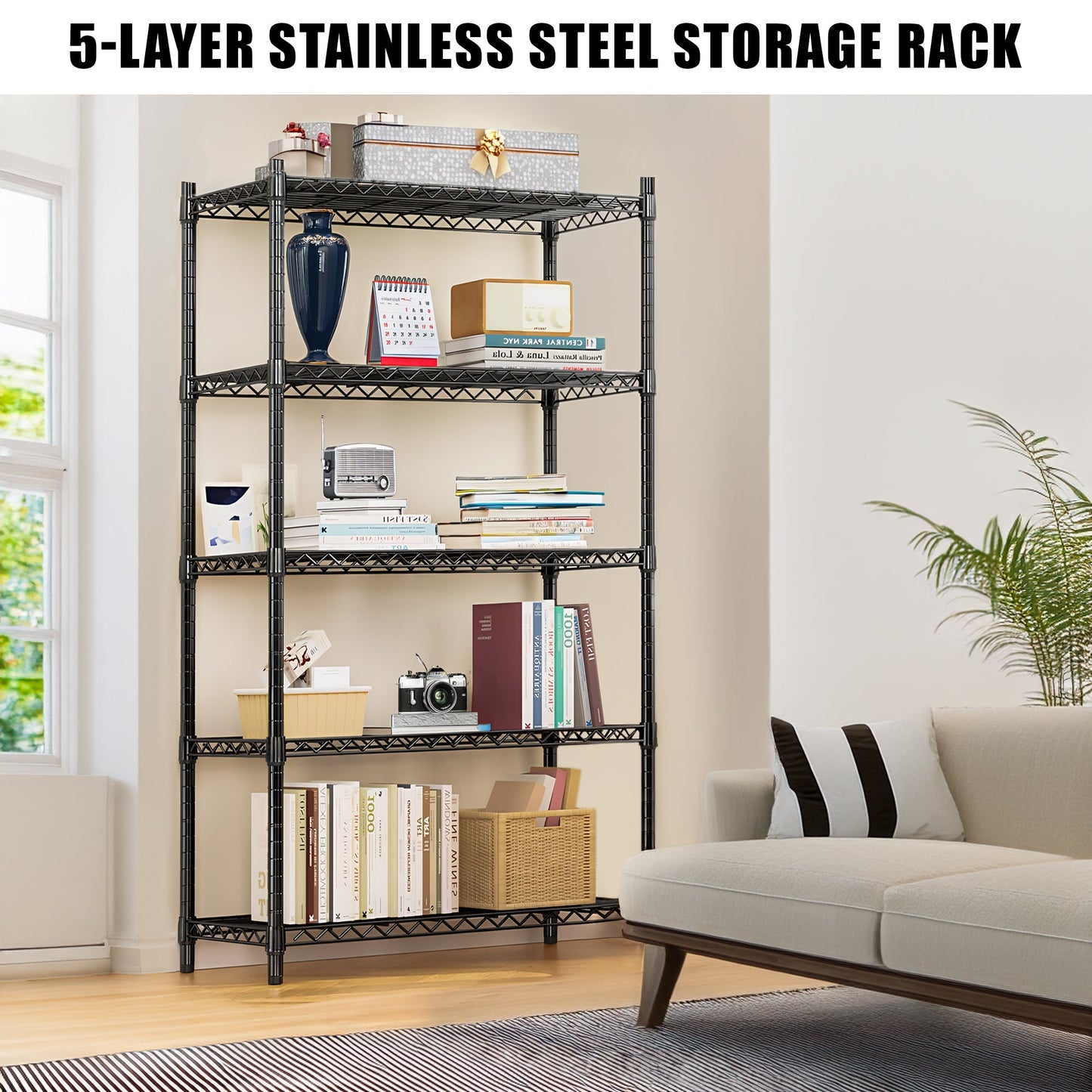 Heavy - Duty Adjustable Wire Storage Shelf – 36" x 14" x 71" – 220 lb Capacity per Shelf (Chrome or Black) - with Chrome | Sold by Uncle Wiener's Wholesale