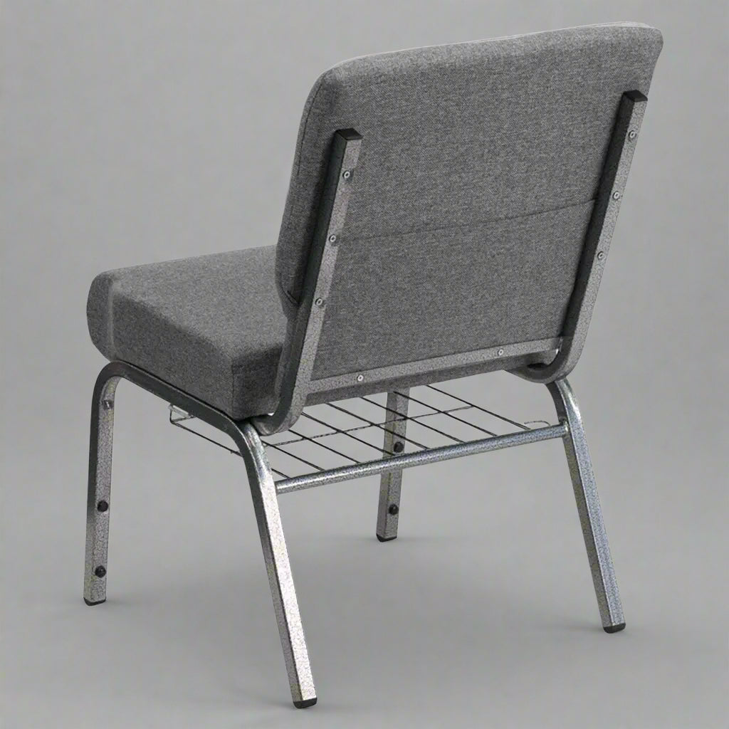 Side view of black frame padded banquet chair for events and conferences
