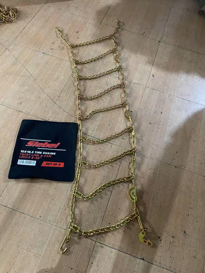 Heavy Duty Bobcat Skid Steer Tire Chains – 10x16.5 & 12x16.5 | Twist & Square Link - with SLTC12165 – 12x16.5 Twist Link Tire Chains | Sold by Uncle Wiener's Wholesale