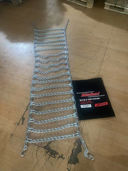 Heavy Duty Bobcat Skid Steer Tire Chains – 10x16.5 & 12x16.5 | Twist & Square Link - with SLTC12165 – 12x16.5 Twist Link Tire Chains | Sold by Uncle Wiener's Wholesale