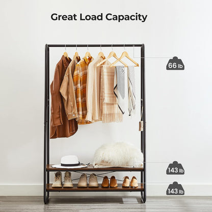 Heavy-Duty Clothes Rack with Hanging Rail, 2 Storage Shelves and 6 S Hooks, Industrial Garment Rack for Bedroom, Entryway and Closet Rustic Brown Black RGR112B01 - with | Sold by Uncle Wiener's Wholesale