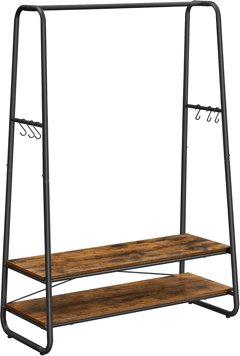 Heavy-Duty Clothes Rack with Hanging Rail, 2 Storage Shelves and 6 S Hooks, Industrial Garment Rack for Bedroom, Entryway and Closet Rustic Brown Black RGR112B01 - with | Sold by Uncle Wiener's Wholesale