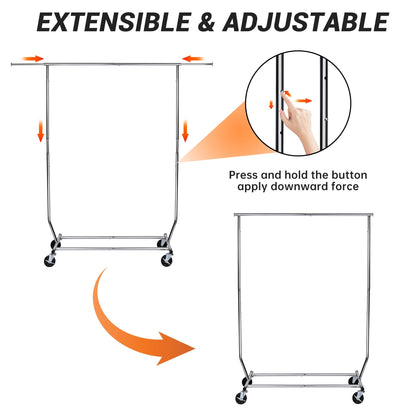 "Heavy-Duty Collapsible Single Rail Clothing Rack with Wheels"

"Adjustable Double Rail Chrome Garment Rack for Retail and Home"

"Heavy-Duty Commercial Clothing Rack Assembly Diagram"

"Smooth Rolling Wheels for Garment Racks – Close-Up View"