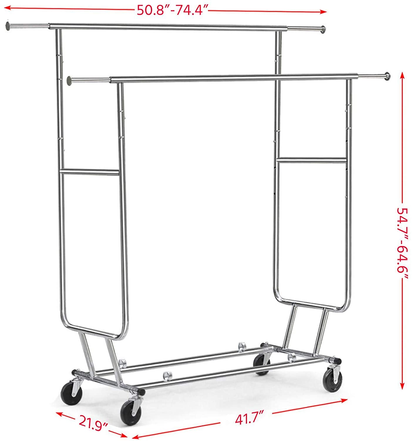"Heavy-Duty Collapsible Single Rail Clothing Rack with Wheels"

"Adjustable Double Rail Chrome Garment Rack for Retail and Home"

"Heavy-Duty Commercial Clothing Rack Assembly Diagram"

"Smooth Rolling Wheels for Garment Racks – Close-Up View"