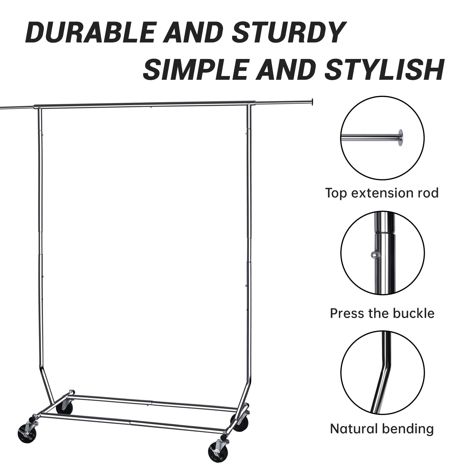 "Heavy-Duty Collapsible Single Rail Clothing Rack with Wheels"

"Adjustable Double Rail Chrome Garment Rack for Retail and Home"

"Heavy-Duty Commercial Clothing Rack Assembly Diagram"

"Smooth Rolling Wheels for Garment Racks – Close-Up View"