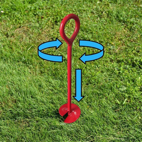 Heavy Duty Earth Anchors – 18″ & 30″ Auger Ground Stakes with Welded Eye Ring Red Powder - Coated Steel - with 30inch | Sold by Uncle Wiener's Wholesale