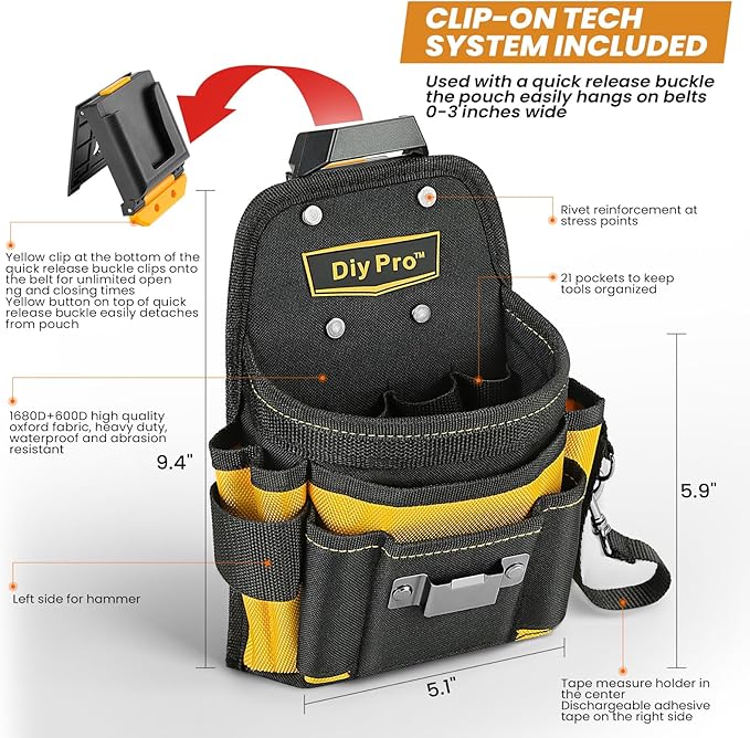 Heavy Duty Electrician Tool Pouch – Multi Pocket Technician Organizer with Belt Clip - with | Sold by Uncle Wiener's Wholesale