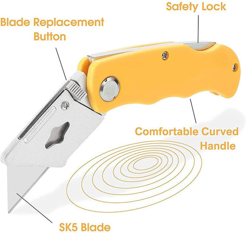 Heavy - Duty Folding Utility Knife with 3 Replaceable Blades – Safety Grip Cutter | SKU UK3B - with | Sold by Uncle Wiener's Wholesale