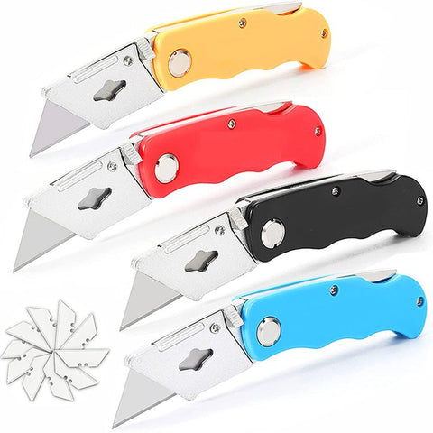 Heavy - Duty Folding Utility Knife with 3 Replaceable Blades – Safety Grip Cutter | SKU UK3B - with | Sold by Uncle Wiener's Wholesale