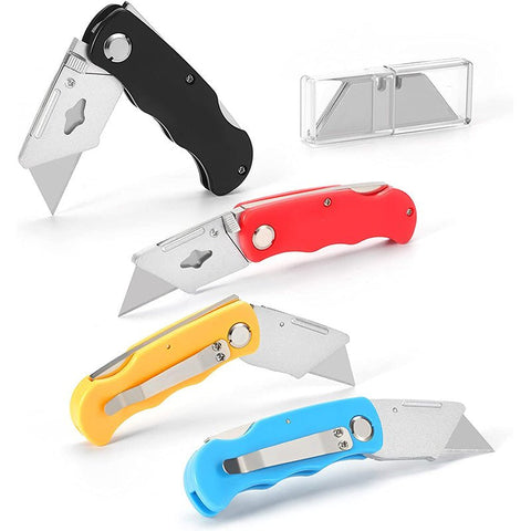 Heavy - Duty Folding Utility Knife with 3 Replaceable Blades – Safety Grip Cutter | SKU UK3B - with | Sold by Uncle Wiener's Wholesale