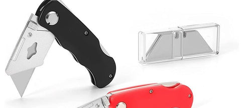 Heavy - Duty Folding Utility Knife with 3 Replaceable Blades – Safety Grip Cutter | SKU UK3B - with | Sold by Uncle Wiener's Wholesale