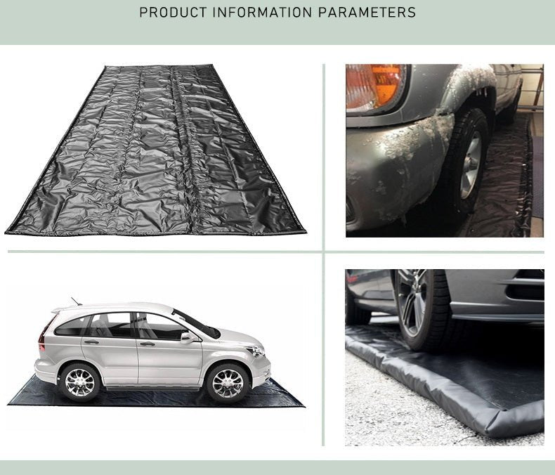 garage containment mat for winter snow and water protection
SUV parked on 8.6x20 ft waterproof garage mat
car on 8x18 ft floor containment mat in garage