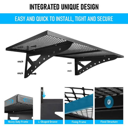 Heavy Duty Garage Storage Wall Shelf – 2x4 FT Carbon Steel Black Powder Coated PMDB003 - with | Sold by Uncle Wiener's Wholesale