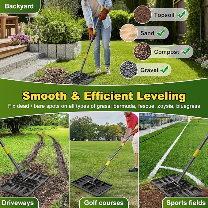 Heavy Duty Lawn Leveling Rake with Adjustable Handle – Stainless Steel Soil Leveler for Top Dressing, Sand, Compost, Dirt & Grass Lawn Maintenance - Garden & Landscaping with | Sold by Uncle Wiener's Wholesale