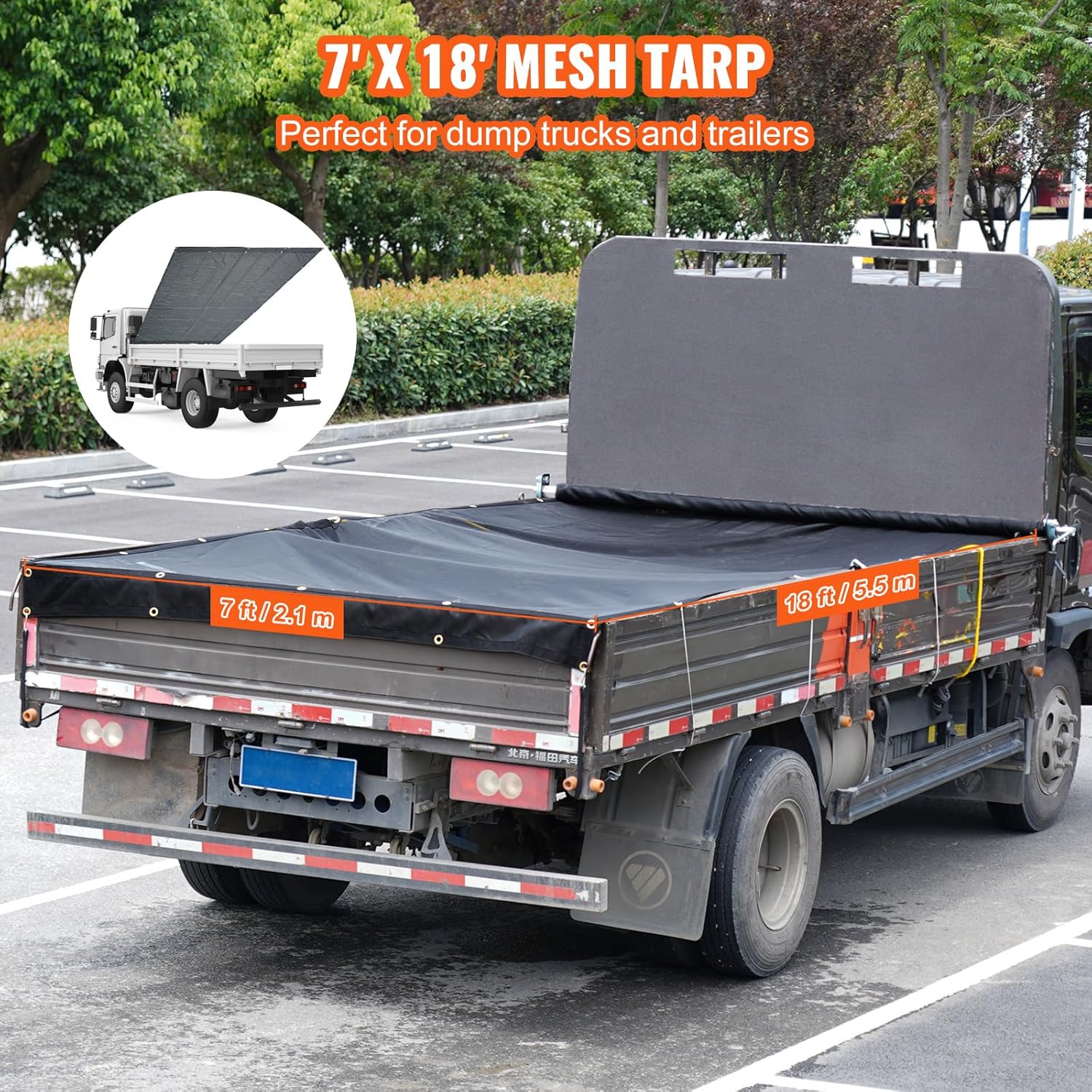 Heavy - Duty Mesh Dump Truck Tarps – Vinyl Coated 6×14 & 7×18 FT - with 6×14 FT | Sold by Uncle Wiener's Wholesale