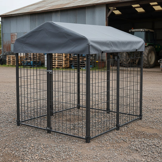 Heavy - Duty Outdoor Dog Kennel House Pen with Roof – 4x4 & 4x8 FT Options - with 4X4X4.3 FT | Sold by Uncle Wiener's Wholesale