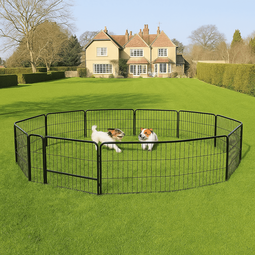 Heavy Duty Outdoor Dog Playpen Fence – 8, 16, 24 Panel Metal Dog Run - with 8 Panel | Sold by Uncle Wiener's Wholesale
