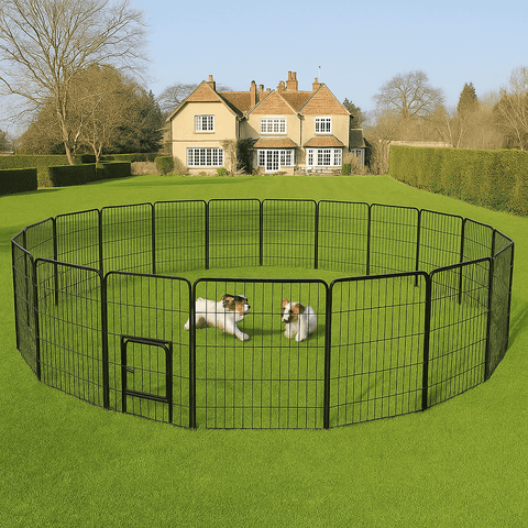 Heavy Duty Outdoor Dog Playpen Fence – 8, 16, 24 Panel Metal Dog Run - with 24 Panel | Sold by Uncle Wiener's Wholesale