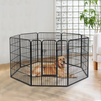 8-panel steel pet playpen outdoors on grass

4-panel indoor dog playpen for small pets

Close-up of pet enclosure with locking gate

Modular playpen panels arranged in circular shape

Folded pet playpen showing compact storage