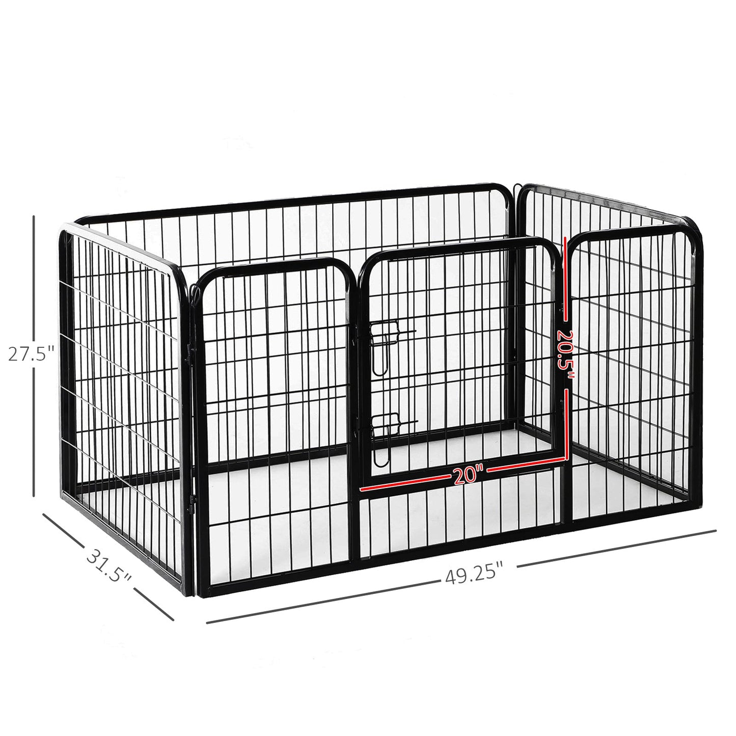 8-panel steel pet playpen outdoors on grass

4-panel indoor dog playpen for small pets

Close-up of pet enclosure with locking gate

Modular playpen panels arranged in circular shape

Folded pet playpen showing compact storage