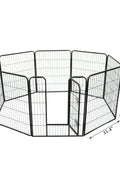8-panel steel pet playpen outdoors on grass

4-panel indoor dog playpen for small pets

Close-up of pet enclosure with locking gate

Modular playpen panels arranged in circular shape

Folded pet playpen showing compact storage
