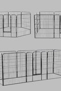 8-panel steel pet playpen outdoors on grass

4-panel indoor dog playpen for small pets

Close-up of pet enclosure with locking gate

Modular playpen panels arranged in circular shape

Folded pet playpen showing compact storage