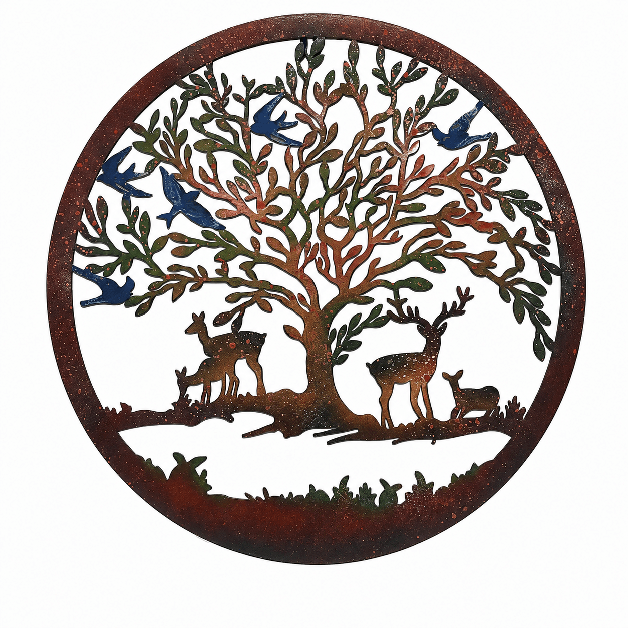 Heavy-Duty Powder-Coated Steel Wall Art Plaques – Tree of Life, Wildlife & Rustic Outdoor Garden Décor 36