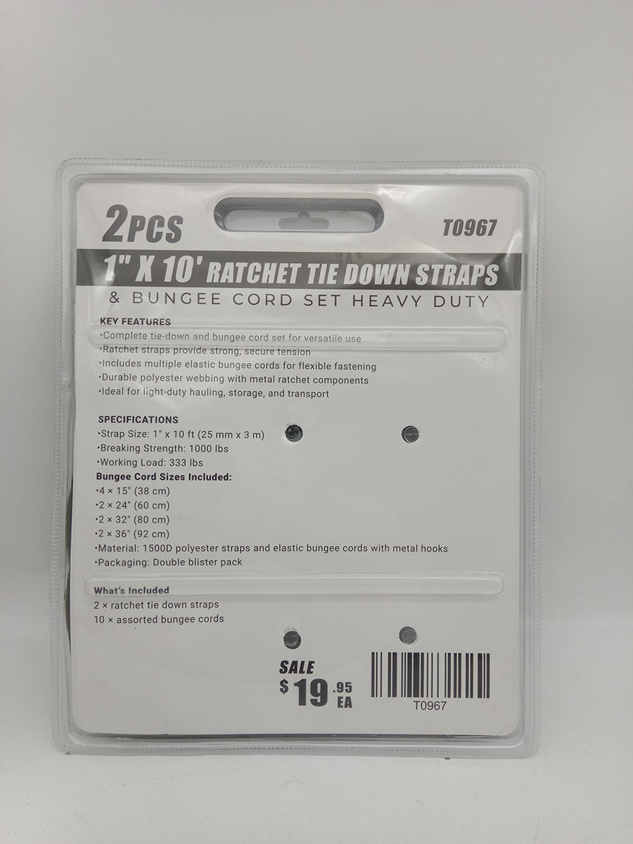 Heavy Duty Ratchet Tie Down Straps & Bungee Cord Set – 2Pc 1-1/4" × 16", 4Pc 1" × 15", 2Pc 1" × 10' with 16Pc Bungee Cords - with 2 Pc 1-1/4" x 16' | Sold by Uncle Wiener's Wholesale