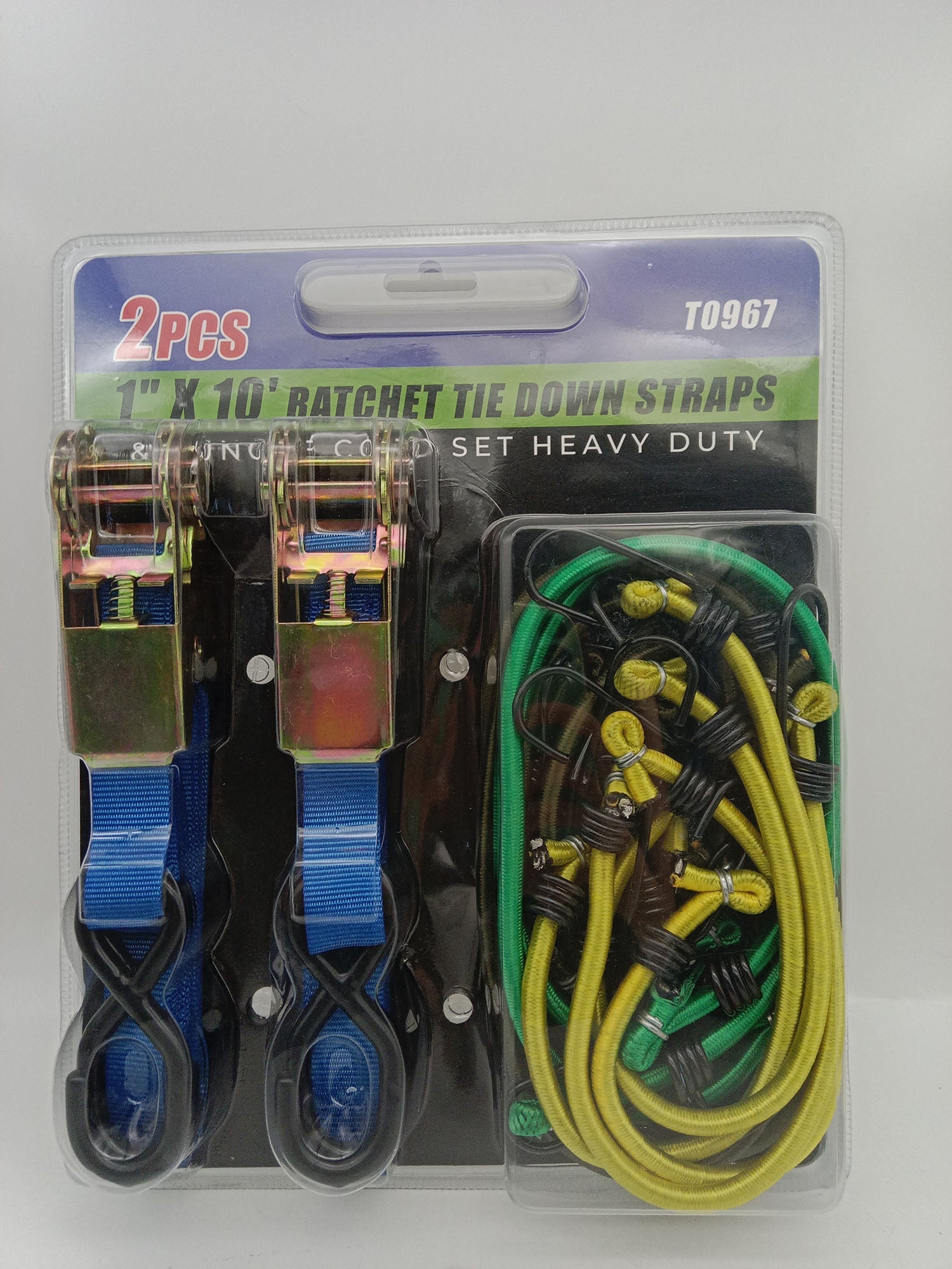 Heavy Duty Ratchet Tie Down Straps & Bungee Cord Set – 2Pc 1-1/4" × 16", 4Pc 1" × 15", 2Pc 1" × 10' with 16Pc Bungee Cords - with 2Pc 1" x 10' | Sold by Uncle Wiener's Wholesale
