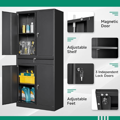 Heavy Duty Steel Storage Cabinet 31.5″ × 15.7″ × 70.9″ Locking Garage Cabinet Black YCSTC07 - with | Sold by Uncle Wiener's Wholesale