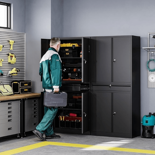 Heavy Duty Steel Storage Cabinet 31.5″ × 15.7″ × 70.9″ Locking Garage Cabinet Black YCSTC07 - with | Sold by Uncle Wiener's Wholesale