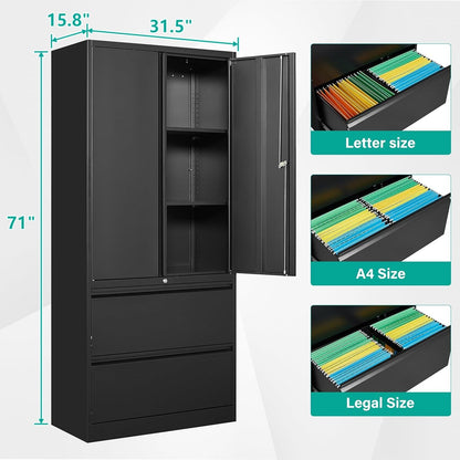 Heavy Duty Steel Storage Cabinet 31.5″ × 15.7″ × 70.9″ Reinforced Black YCDM219 - with | Sold by Uncle Wiener's Wholesale