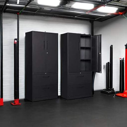 Heavy Duty Steel Storage Cabinet 31.5″ × 15.7″ × 70.9″ Reinforced Black YCDM219 - with | Sold by Uncle Wiener's Wholesale