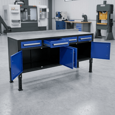 Heavy - Duty Steel Welding Table & Tool Bench – Industrial Workbench with Storage Drawers - Tool Benches & Workstations with Blue | Sold by Uncle Wiener's Wholesale