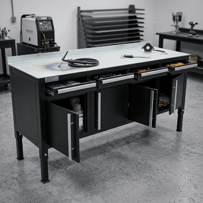 Heavy - Duty Steel Welding Table & Tool Bench – Industrial Workbench with Storage Drawers - Tool Benches & Workstations with Black | Sold by Uncle Wiener's Wholesale