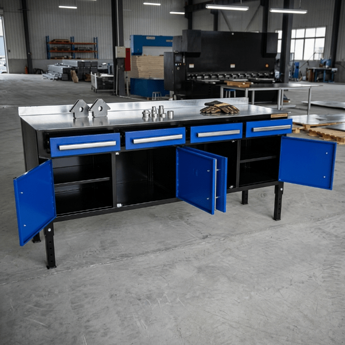Heavy - Duty Steel Welding Table & Tool Bench – Industrial Workbench with Storage Drawers - Tool Benches & Workstations with Blue | Sold by Uncle Wiener's Wholesale
