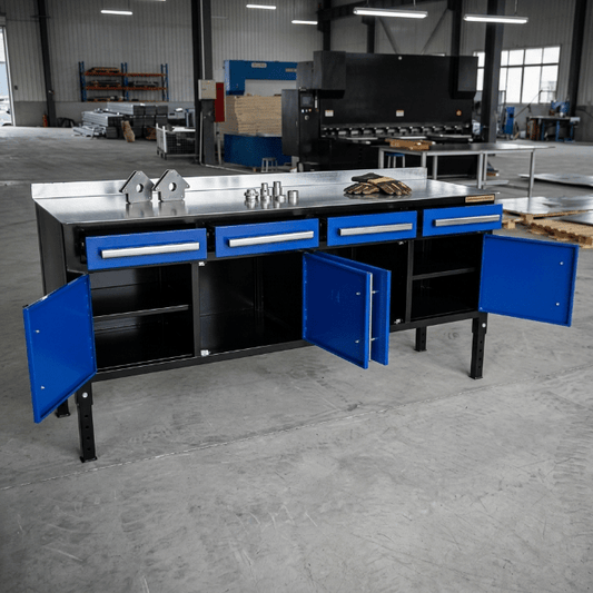 Heavy - Duty Steel Welding Table & Tool Bench – Industrial Workbench with Storage Drawers - Tool Benches & Workstations with Blue | Sold by Uncle Wiener's Wholesale