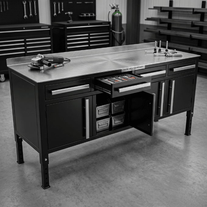 Heavy - Duty Steel Welding Table & Tool Bench – Industrial Workbench with Storage Drawers - Tool Benches & Workstations with Black | Sold by Uncle Wiener's Wholesale