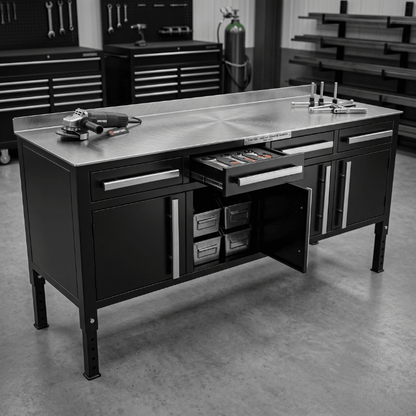 Heavy - Duty Steel Welding Table & Tool Bench – Industrial Workbench with Storage Drawers - Tool Benches & Workstations with Black | Sold by Uncle Wiener's Wholesale