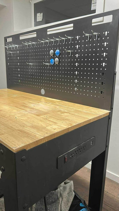 Heavy - Duty Steel Workbench with Power Strip, Drawer & Pegboard – Model WT006B - with | Sold by Uncle Wiener's Wholesale