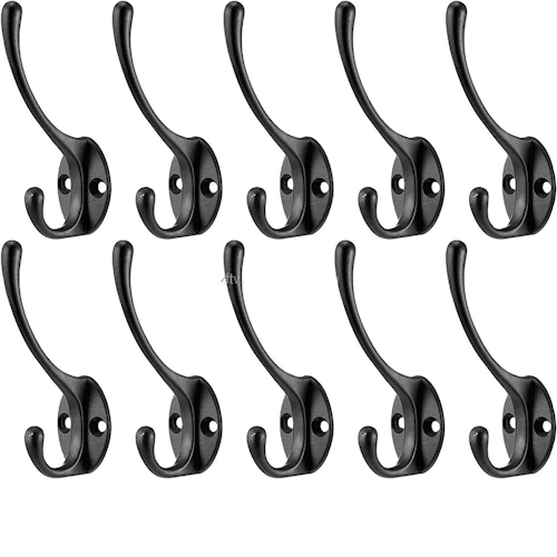 Heavy Duty Wall Mounted Coat Hooks 10-Pack Metal Double Hooks HOK10 - with | Sold by Uncle Wiener's Wholesale
