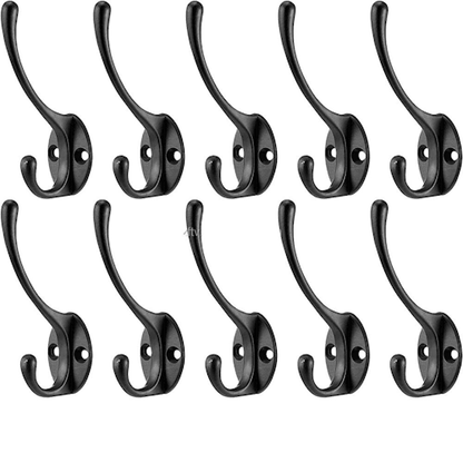 Heavy Duty Wall Mounted Coat Hooks 10-Pack Metal Double Hooks HOK10 - with | Sold by Uncle Wiener's Wholesale