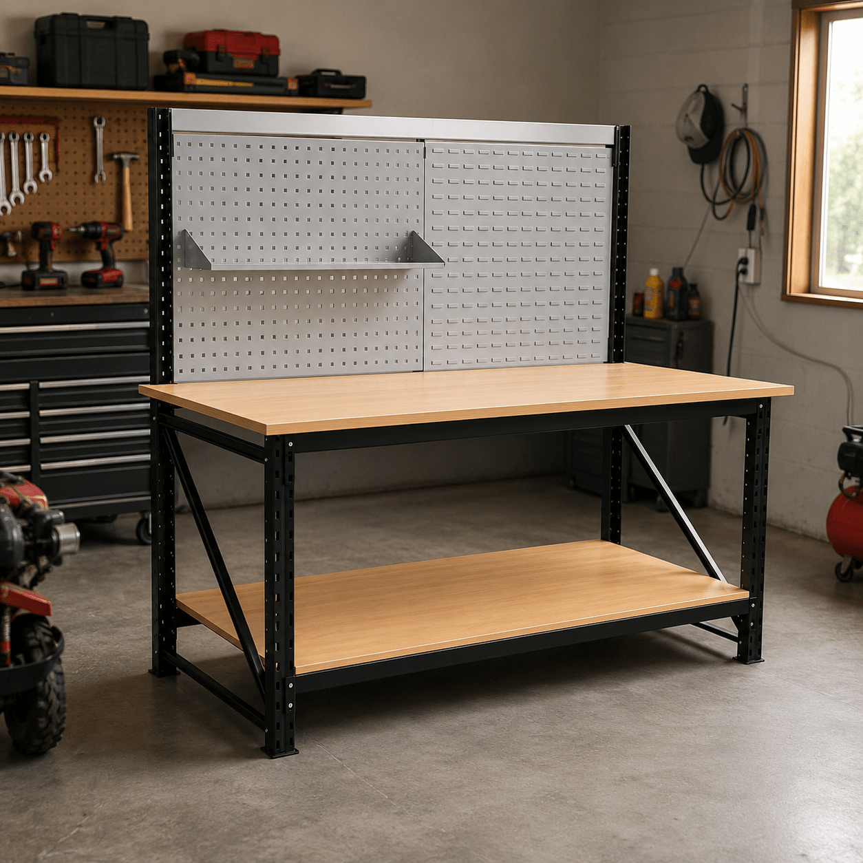 Heavy Duty Workbench with Pegboard Tool Storage Shelf 70.9" x 35.4" WB1890 - with | Sold by Uncle Wiener's Wholesale