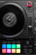 Hercules DJControl Inpulse T7 full controller top-down view

Close-up of motorized jog wheel and fader section

Controller in action with RGB pads lit

Rear I/O port layout and connections