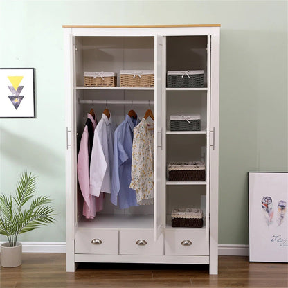Heritage 3 - Door 3 - Drawer Wardrobe Cabinet – White & Oak Finish – WD001W - with | Sold by Uncle Wiener's Wholesale